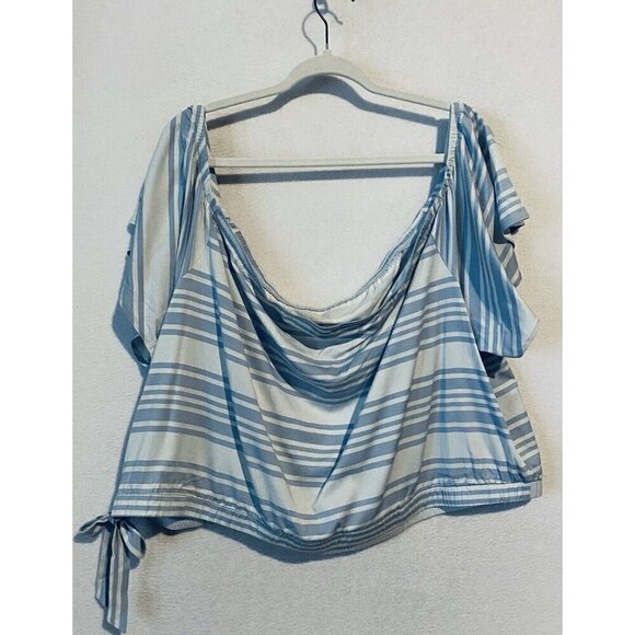 Torrid Top Womens 5X Blue White Striped Crop Off The Shoulder Beachy Boho - Picture 4 of 8